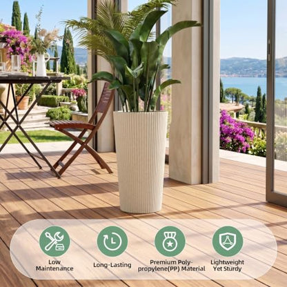 24" Tall Planters for Outdoor Plants with Insert, Set of 2 Cream - color: Beige-r