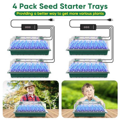 BlumWay Seed Starter Tray with Grow Light, Humidity Dome, 4 Pack 160 Cells - size: 4 Pack 160 Cells