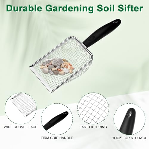 M METERXITY 2-Pack Gardening Soil Sifter, 5, 1 mm Mesh Stainless Steel Portable Gardening Sifter with Plastic Handle for Sand/Dirt/Rock Compost [White, Black] - color: White, Black, size: 5.0X5.0mm,1X1mm