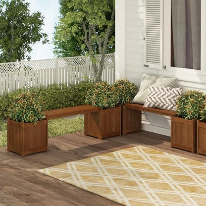 Furinno TIOMAN Planter Box with Bench, Hardwood Flower Box with Seat, Cube Garden Box, in Teak Oil, Outdoor Indoor, Garden, Patio, Balcony, Light Wood - size: 16" x 16" Boxes with 40.5" Wide Bench