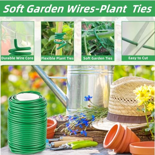 Soft Plant Ties Green Garden Twist Ties for Plants 65.6ft Reusable Rubber Garden Wire Plant Ties to Support Climbing Plants Indoor & Outdoor Vines Tomatoes Office Home Organizing (65.6feet * 3.5mm).