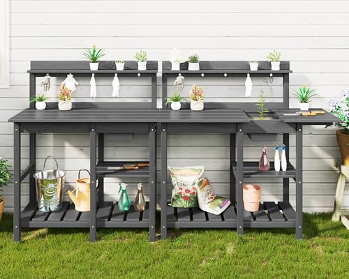 SERWALL Outdoor Potting Bench with Removable Sink,Gardening Table,Grey - color: Gray, size: Classic