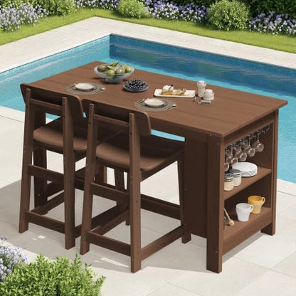 SERWALL Outdoor HDPE Counter-Height Bar Stools Set of 2, Brown - color: Brown, size: 2 Bar Stools