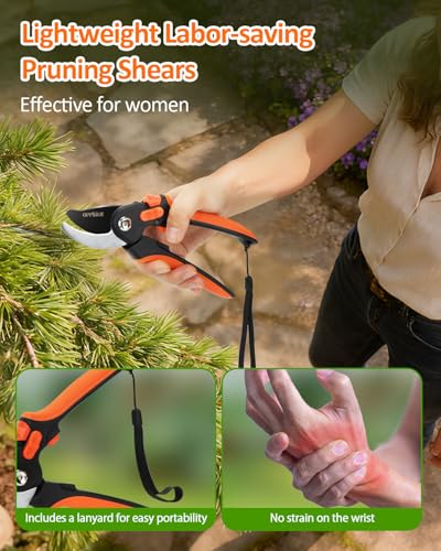 8.5" Pruning Shears for Gardening, Professional SK5 Steel Garden Scissors with Teflon Coating, Adjustable Cutting Range, Safety Lock, Ideal for Branches, Flowers & Bonsai