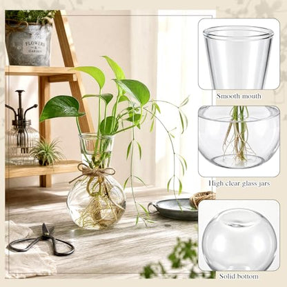 10 Pack Glass Plant Propagation Stations, Plant Terrarium Bulb Glass Propagation Vases with Hemp Rope, Clear Hydroponics Jars Gardening Gifts for Home Office Desk Decoration