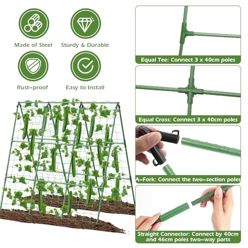 Cucumber Trellis for Raised Beds, 45 x 53 Inch Adjustable Size A-Frame Garden Trellis for Climbing Plant Outdoors with Climbing Net and Plant Support Clip for Vegetable Grape Tomato Bean Pea - size: 1pack 45 x 53 Inch