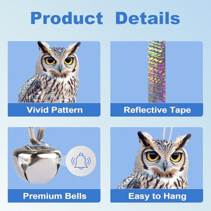 4PCS Garden Owl to Scare Pigeons Away from Porch, Flat Fake Owl to Keep Pigeon Away from Balcony, Hanging Plastic Owl, Woodpecker Scare Devices with Reflective Tape for Tree Patio Window Roof - color: Grey (2) - 4PCS