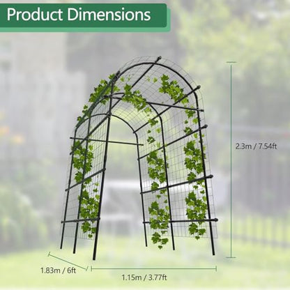 Metal Garden Arch Trellis, 7.6Ft Black for Raised Beds, Plant Support for Cucumbers & Climbing Vegetables with 9 Horizontal Pipe - size: 7.6x6x3.8 Ft - 9