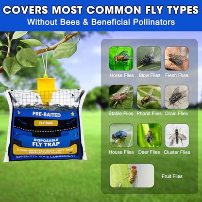 4 Pack Pre-Baited Fly Traps Outdoor Fly Bags for Patio Farm Ranch - size: 4 Packs