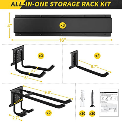 UUP 48" Garage Tool Organizer Wall Mount, 440lbs Garden Garage Storage Garage Organization with Adjustable Heavy Duty Hanging Hooks, Yard Rack Hanger System Shovel Rake Broom Ladder Holder, Men Gift - size: 48" with 3 Panels & 7 Hooks