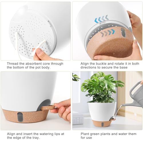 Self Watering Pots for Indoor Plants 12/10/9/8 Inch Plastic with Reservoir - color: White