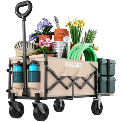 Golabs WA1 Collapsible Folding Wagon Cart, Max 220lb Load, Expands to 100L - color: Wa1 Camel