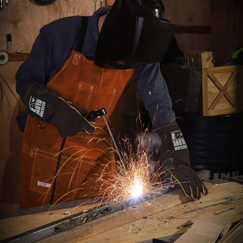 QeeLink Welding Gloves for Men - Fireproof Leather and Stitching - color: Black (16-inch)