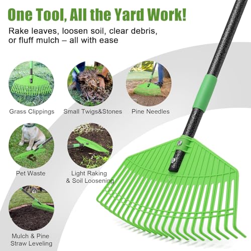 Lightweight Plastic Leaf Rake for Lawns - 16.5'' Wide Garden Rake for Leaves,Gentle on Lawn,50'' Adjustable for Women Seniors Kids,Outdoor Yard Rakes for Sweep Leaves,Grass, Pine Needle - size: 50''