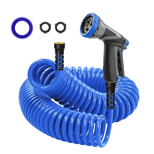 Coil Hose,3/8" EVA Coil Garden Hose 25 FT,Curly Water Hose Lightweight - color: dark blue, size: 25FT