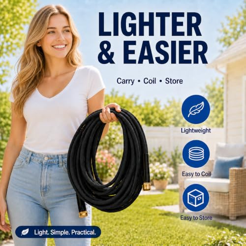 25FT Garden Hose, 5/8-Inch Flat Ultra Lightweight Flexible & Kink Free - color: Black, size: 25FT