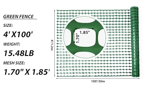 PotatoLife 4'x100' Plastic Mesh Fence for Garden with 100 Zip Ties, Green - color: Green, size: 4' x 100' (15.48 lb)