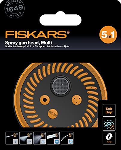 Fiskars 1059238 Spray Gun Head for Multiple Showers, 5 Functions, Continuously Adjustable Flow, Universal Size, Black/Orange, 1059238