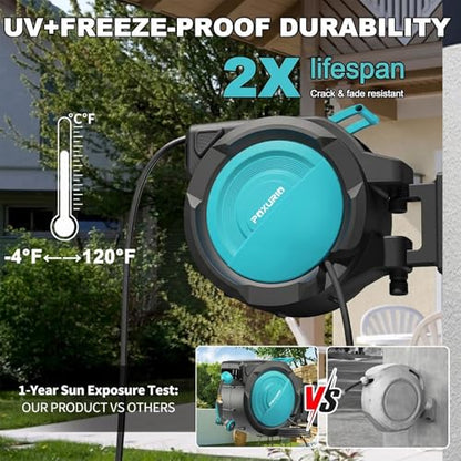5/8" 75FT Retractable Garden Hose Reel - Heavy Duty Automatic Wall Mounted Hose Reel with 2026 Upgraded UV Resistant, 3/4" Brass Fitting, 10 Pattern Nozzle, 180° Swivel&Any Length Lock Slow Retraction - size: 75FT-5/8"