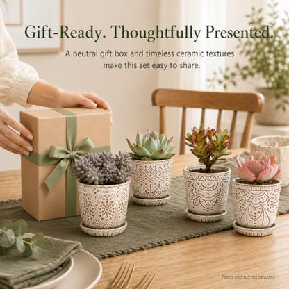 Gepege Ceramic Succulent Pots, 4 Inch Small Plant Pots with Drainage - color: Cream White, size: 4 Inch - Set of 4