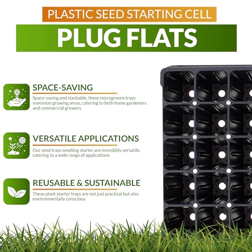 IGC Greenhouse Megastore Plant Plug Trays - 50 Cells, 100 Pack - Plastic Seed Starting Cell Plug Flats for Plants & Microgreens Germination - Planting Trays for Seedlings Reusable Heavy Duty - size: 50 cells