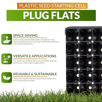 IGC Greenhouse Megastore Plant Plug Trays - 50 Cells, 100 Pack - Plastic Seed Starting Cell Plug Flats for Plants & Microgreens Germination - Planting Trays for Seedlings Reusable Heavy Duty - size: 50 cells