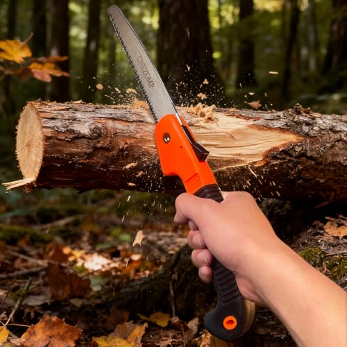 14-Inch Folding Camping Saw with Triple-Cut SK5 Blade, 7 TPI Razor Teeth for Tree Trimming, Wood Cutting, Bushcraft, Heavy Duty Pruning