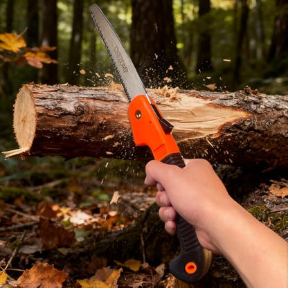 14-Inch Folding Camping Saw with Triple-Cut SK5 Blade, 7 TPI Razor Teeth for Tree Trimming, Wood Cutting, Bushcraft, Heavy Duty Pruning