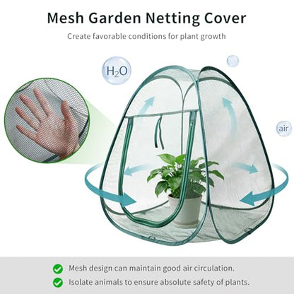 2PCS Large Netting Tent for Garden Protection Mesh Plant Cover from Animals - color: Green 2pcs