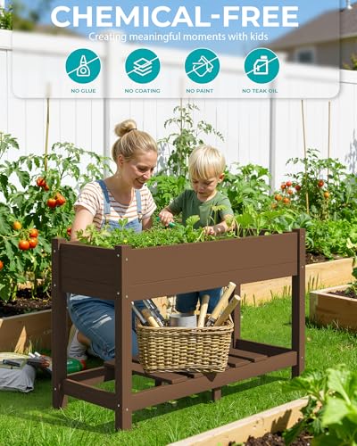 SERWALL Raised Garden Bed with Legs-Brown - color: Brown, size: 1 pack