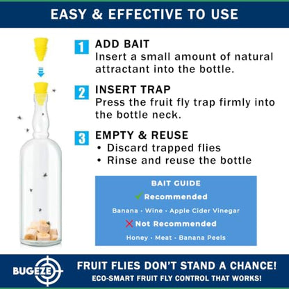 BUGEZE USA Bottle Top Fly Trap [6 Pack - Yellow]