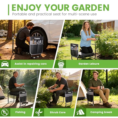 2-in-1 Garden Kneeler & Seat – Heavy Duty Foldable Gardening Bench, 400 lbs Capacity, Thick Removable Kneeling Pad, Waterproof Oxford Cushion, Portable Tool Pouch, for Seniors, Women, Mom