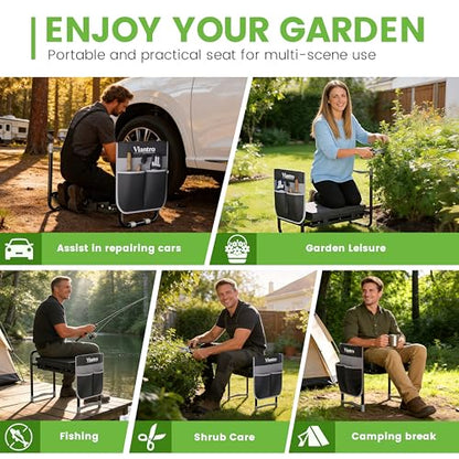 2-in-1 Garden Kneeler & Seat – Heavy Duty Foldable Gardening Bench, 400 lbs Capacity, Thick Removable Kneeling Pad, Waterproof Oxford Cushion, Portable Tool Pouch, for Seniors, Women, Mom