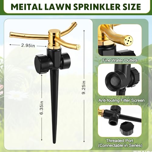 6 Pack Metal Lawn Sprinklers for Yard with Brass Nozzle & Aluminum Alloy Spike Base, Adjustable Automatic Garden Water Sprinkler System with Screen Gasket for Yard Lawn Greenhouse(Black) - color: Black