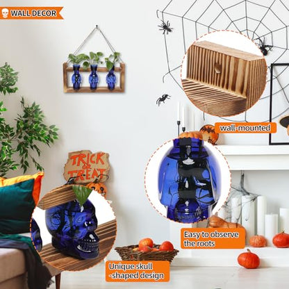 Plant Terrarium Propagation Stations Skull Planter Vase Skulls Decor - color: Blue