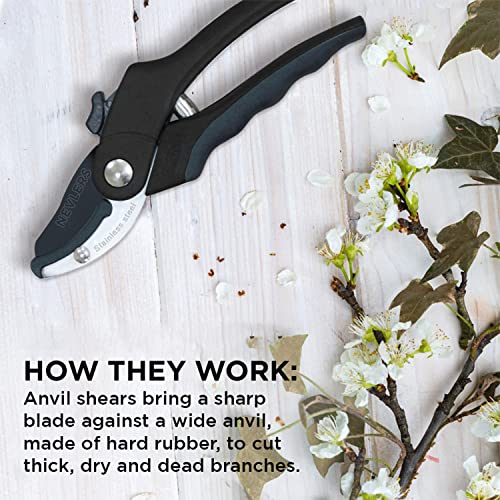 Nevlers 8" Anvil Pruning Shears Heavy Duty Garden Pruners w/ 8mm Cut Cap - color: Black, size: Anvil