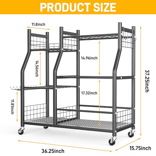 Ultrawall Garden Tool Organizer Stand, Garage Tool Storage Rack with Wheels - size: Large