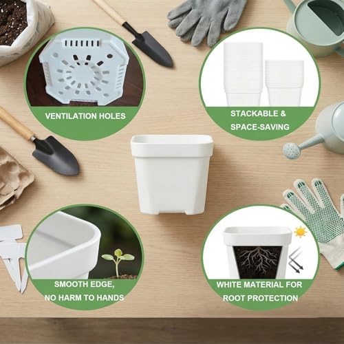 24Pcs 3"Square Plastic Plant Pots,White Nursery Pots with Drainage Hole,Seedling Nursery Transplanting Planter Container for Plants,Succulent,Garden,Flower,Home,Office,Balcony Decor,Indoor,Outdoor