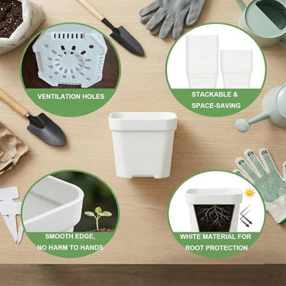 24Pcs 3"Square Plastic Plant Pots,White Nursery Pots with Drainage Hole,Seedling Nursery Transplanting Planter Container for Plants,Succulent,Garden,Flower,Home,Office,Balcony Decor,Indoor,Outdoor