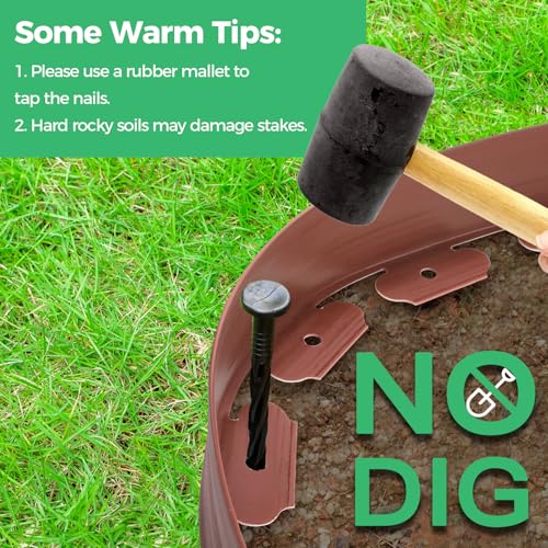 4-Inch x 100 FT Landscape Edging Border with 150 Stakes, Plastic Garden Edging Border Kit, Flexible No Dig Lawn Edging Border for Garden Flower Beds Yard Pathway Paver (Brown) - color: Brown, size: 4 In x 100 FT