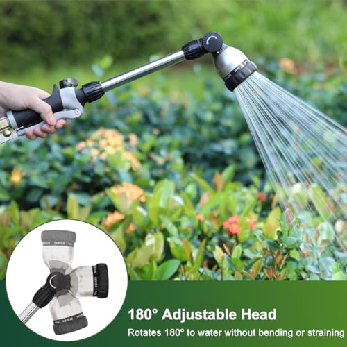 FANHAO Watering Wand Heavy Duty, 16 Inches Metal Garden Hose Wand with 8 Spray Patterns, Long Hose Nozzle Sprayer with ON/OFF Thumb Control, Perfect for Hanging Baskets, Shrubs, Garden and Lawn