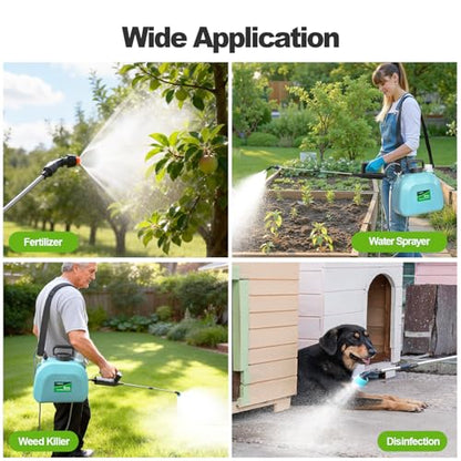 VAXMAY Battery Powered Sprayer 2 Gallon, Upgrade Electric Garden Sprayer with 3 Adjustable Speed, Battery Indicator, 4 Mist Nozzles, Rechargeable Handle, Retractable Wand, Shoulder Strap for Weed Lawn - color: Blue