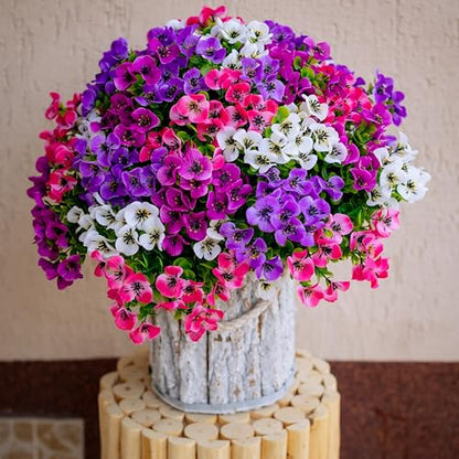 AXYLEX Artificial Pansies Outdoor, 16 Bundles Fake Plants (Multi 4) - color: 16 Pcs - Red Pink+purple+white+magenta