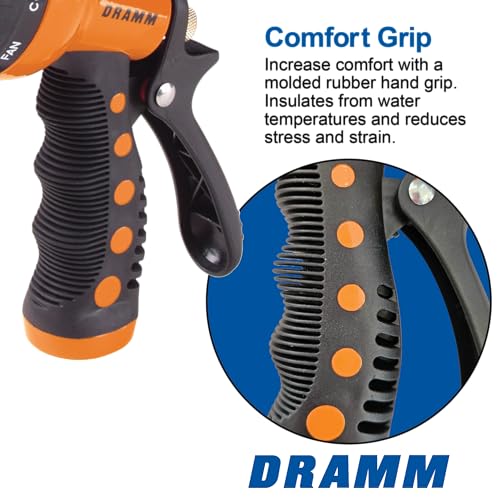 Dramm Revolver Heavy Duty Metal Garden Hose Nozzle – 9 Spray Patterns, High Pressure Jet, Thumb-Control Flow, Ergonomic Grip – Yellow - color: Yellow, size: Revolver