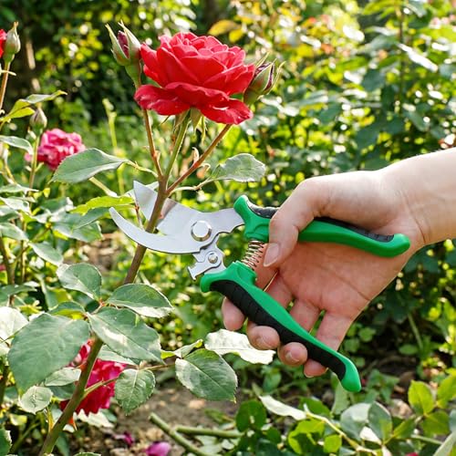 Garden Pruning Shears Set, Bypass Pruner & Straight Blade Garden Scissors, Heavy Duty Hand Garden Clippers for Trimming Branches, Flowers, Plants & Fruit Picking green