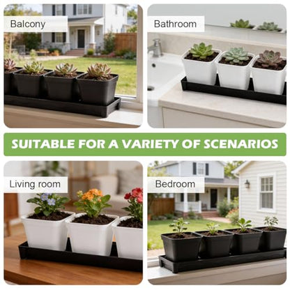 10 Pack Plastic Windowsill Plant Pot Trays (16"x5.5"x1.5"), Rectangular Window Sill Saucer with Removable Drainage Hole, Thick Plant Saucer Tray for 4 inch (10CM) Flower Seedling Pots (Black) - size: Trays (16"x5.5"x1.5") for 4 Inch Pots-10 Pack