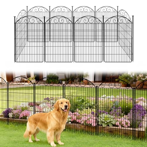 COLRASN 10 Panels No Dig Decorative Garden Dog Fence Outdoor for Yard, 48in(H) x 24.16ft(W) Tall Animal Barrier Fenceing Panels, Rustproof Ground Stakes Temporary Wire Screen for Patio - size: 48 in(H) X 24.16ft(L)