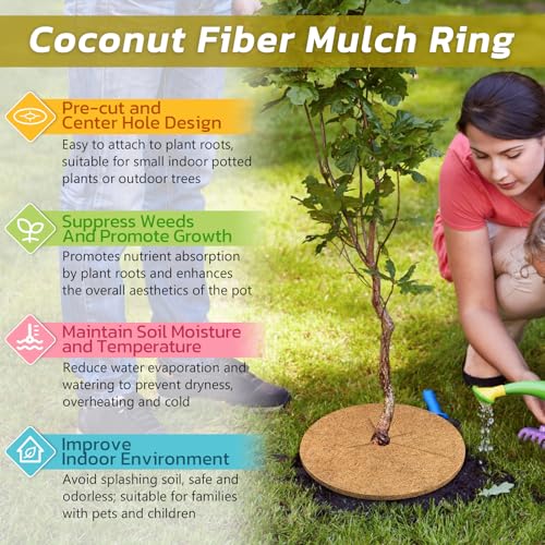 Legigo 4 Pack Coconut Fiber Mulch Ring Tree Plant Protector Mat, 11.8 Inch - color: 4 Pack, size: 11.8 Inch