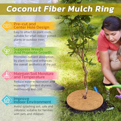 Legigo 4 Pack Coconut Fiber Mulch Ring Tree Plant Protector Mat, 11.8 Inch - color: 4 Pack, size: 11.8 Inch