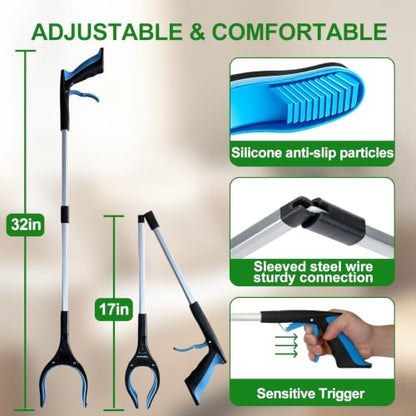 32" Grabber Reacher Tool,10 Pack Foldable Reacher Grabber Pickup Tool with 360° Rotating Jaw & Magnet,Trash Picker Upper Grabber,Lightweight & Durable Grabber for Seniors and All Users (10 Pack) - color: 11 Pack